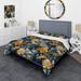 Designart "Orange And Blue Graceful Floral Essence Of Zen" Blue Modern Bed Cover Set With 2 Shams