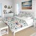 Designart "Vintage Blue Minimalism Floral Blossums" Floral Bed Cover Set With 2 Shams