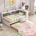 Twin Size Daybed with Trundle and L Shaped Bookcases, Wood Twin Platform Bed with USB Ports, Twin Sofa Bed Frame for Bedroom