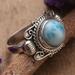 Healing Moon,'Traditional Polished Natural Larimar Cabochon Cocktail Ring'