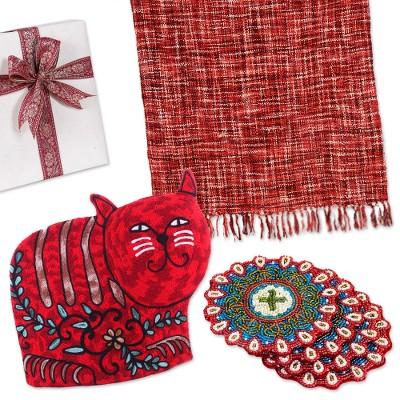 Cozy Fall Repose,'Curated Gift Set with Throw Cat Tea Cozy and 4 Coasters'