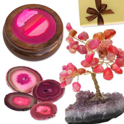 Magical Magenta,'Agate Jewelry Box 4 Coasters Gemstone Tree Curated Gift Set'