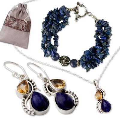 Blue Beauty,'Lapis Lazuli Necklace Earrings and Bracelet Curated Gift Set'