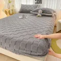 Drap-housse chaud d'hiver en velours polaire, linge de lit simple/Double/King/Queen, housse de matelas en peluche épaisse