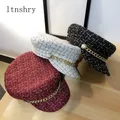 Chapeau militaire en tweed pour femme bérets à fil chapeau de capitaine de yacht chapeau de marin