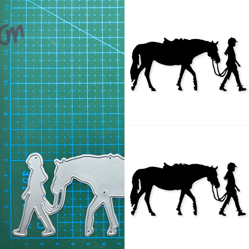 Une fille menant un cheval galets en métal moule matrices de découpe décoration scrapbook die SulAlbum papier artisanat gaufrage bricolage carte artisanat