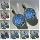 Monet-Boucles d'oreilles en verre pour femme peinture à l'huile bleu nénuphar mode rétro bijoux