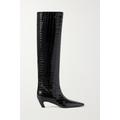 Khaite - Davis Croc-effect Leather Knee-high Boots - Black