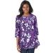 Plus Size Women's Stretch Knit Swing Tunic by Jessica London in Midnight Violet Layered Flowers (Size 38/40) Long Loose 3/4 Sleeve Shirt