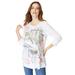 Plus Size Women's Travel Graphic Long-Sleeve Tee by Roaman's in White Multi Tulip (Size 14/16)