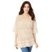 Plus Size Women's Fringed Crochet Sweater by Roaman's in Oatmeal (Size S)