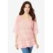 Plus Size Women's Fringed Crochet Sweater by Roaman's in Soft Blush (Size 3X)
