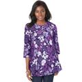 Plus Size Women's Stretch Knit Swing Tunic by Jessica London in Midnight Violet Layered Flowers (Size 42/44) Long Loose 3/4 Sleeve Shirt