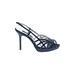 Nina Heels: Slingback Stilleto Boho Chic Blue Print Shoes - Women's Size 8 - Open Toe