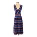 Plenty By Tracy Reese Casual Dress - Midi V Neck Sleeveless: Blue Dresses - Women's Size P