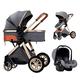 Folding 3 in 1 Lightweight Baby Stroller Carriage for Newborn and Toddler,Newborn Reversible Bassinet Pram,Adjustable High View Luxury Baby Pram Stroller (Color : Gray)