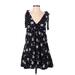 Miss Selfridge Casual Dress - Mini Plunge Short sleeves: Black Print Dresses - Women's Size 2