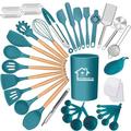 UXIYI Silicone Kitchen Utensils Set, 53pcs Silicone Kitchen Cooking Utensil Set, Kitchen Tools Spatula Set with Holder for Cooking Nonstick, Blue