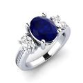 Blue Sapphire Brilliant Cut Octagon 9x7mm Three Stone Ring | Sterling Silver 925 With Rhodium Plated | Beautiful Three Stone Brilliant Cut Ring For Woman's And Girls (O)