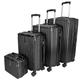 GOODS EMPORIUM Suitcase Set - Cabin Suitcase - Large Medium Small Size Lightweight Suitcases 4 Wheel & Hard Shell - Hand Luggage Bag Flight Carry-ons Travel Cabin Bags (Black, Set of 4)