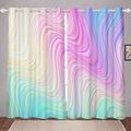 Modern Marble Window Treatments Girls Pastel Rainbow Marble Printed Curtains for Children Kids Teens Chic Luxury Colorful Stripe Lines Window Drapes Window Curtain Room Decor W66*L90