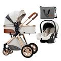 Baby Doll Stroller Newborn Carriage Luxury Pram Coches para Bebes Baby Pushchair Stroller Seat Combo,Baby Trolley with 6 Stroller Gift Accessories (Color : Creamy White)