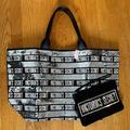 Victoria's Secret Bags | Nwt! Victorias Secret Silver Sequence Tote Bag And Make Up Bag Set With Zippers. | Color: Black/Silver | Size: Os
