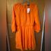 J. Crew Dresses | Nwt J Crew 100% Linen Sz Med Tangerine Long Sleeve Dress W/ Stretchy Waistband | Color: Orange | Size: M