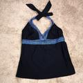 Athleta Swim | Athleta Women’s Black Patterned Trim Halter Tankini Swim Top | Color: Black/Blue | Size: 36 B/C