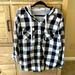 Columbia Tops | Columbia Ladies Long Sleeve Button Up Checkered Blouse Hoodie. | Color: Black/White | Size: Xl