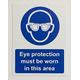 Eye protection must be worn in this area Safety sign - 1.2mm Rigid plastic 200mm x 150mm Case (Pack of 10)