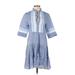 Olivia Casual Dress - DropWaist High Neck 3/4 sleeves: Blue Print Dresses - Women's Size Small