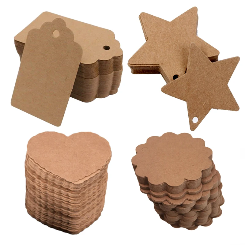 Étiquettes en papier Kraft brun naturel, 50 pièces, pour notes de vêtement, produits en carton, étiquette de prix, Logo personnalisé, étiquette de pétoncle, cadeau, DIY bricolage, TDJ