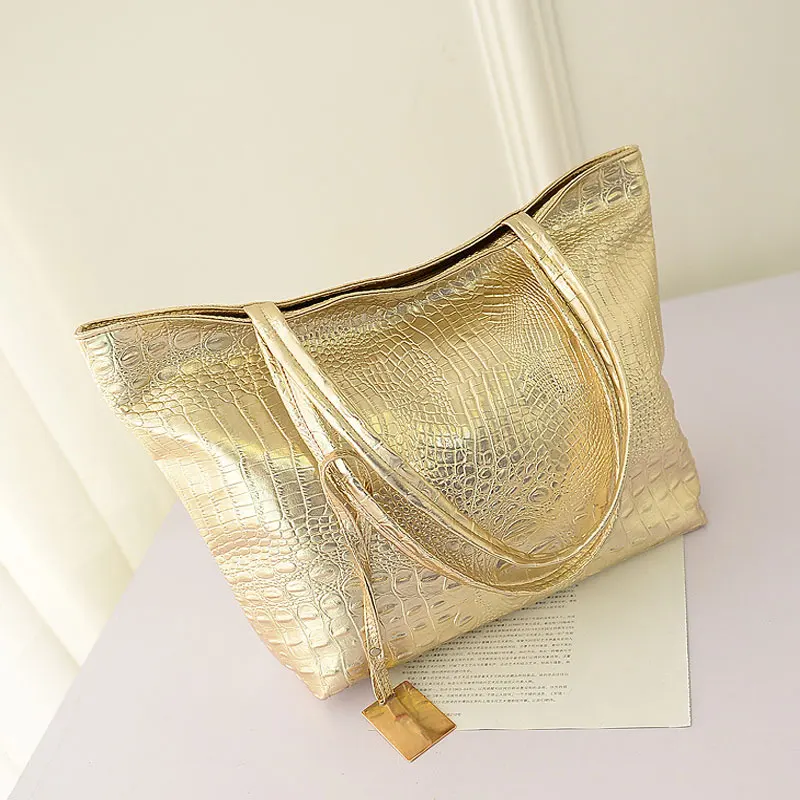 Marque de mode décontracté femmes sacs à bandoulière argent or noir Crocodile Sac à main en cuir PU femme grand Sac fourre-tout dames sacs à main Sac