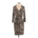 Ann Taylor Factory Casual Dress - Wrap: Brown Acid Wash Print Dresses - Women's Size 2 Petite