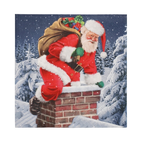 Papstar 300 Servietten, 3-lagig 1/4-Falz 33 cm x 33 cm `Down the Chimney` Image