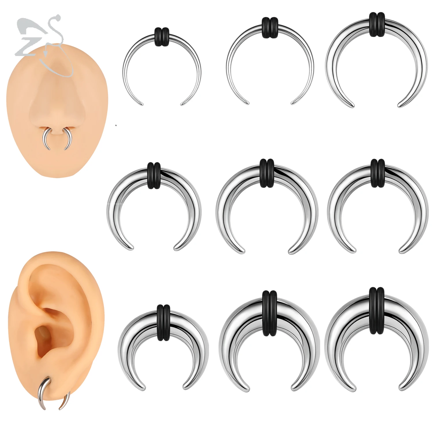 ZS 1PC 2G/4G/6G C Form Buffalo Horn Nase Piercing Edelstahl Pincher Septum Ring Punk Rock Bahre Expander 8/10/11/12mm Image