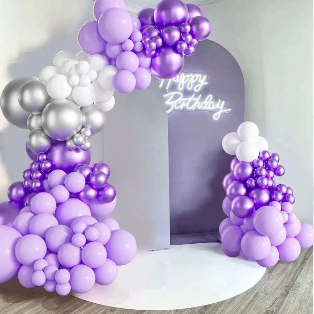 1set Lila Silber Weiß Ballon Bogen Kit Metallic Lila Splitter Ballons Girlande Für Hochzeit Verlobung Geburtstag Party Decor Image