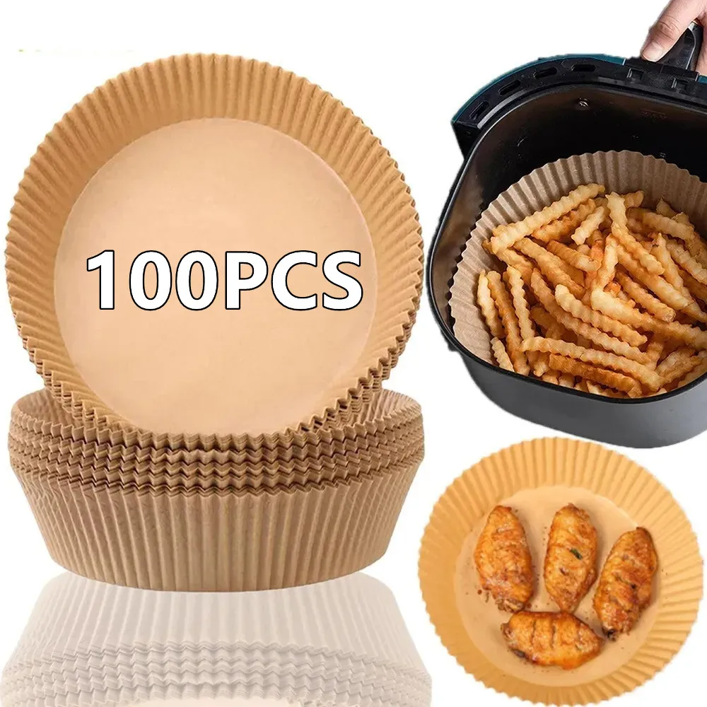 200/100PCS Einweg Air Fryer Papier Antihaft Airfryer Backpapiere Runde Air-Fryer Papier Liner Papier Küche zubehör Image