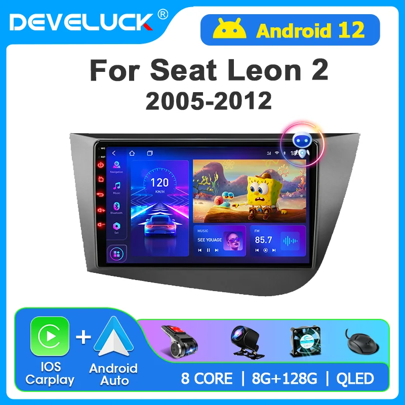 Develuck Android 12,0 Auto Radio Carplay Auto Für Seat Leon 2 2007-2015 Multimedia Video Player 2Din 4G WIFI GPS Navigation RDS Image