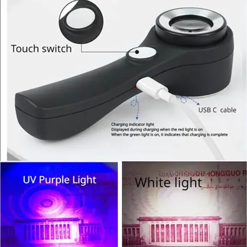 60x hand gehaltene LED-Beleuchtung Lupe aufladbare UV-Licht beleuchtete beleuchtete Lupe zum Lesen