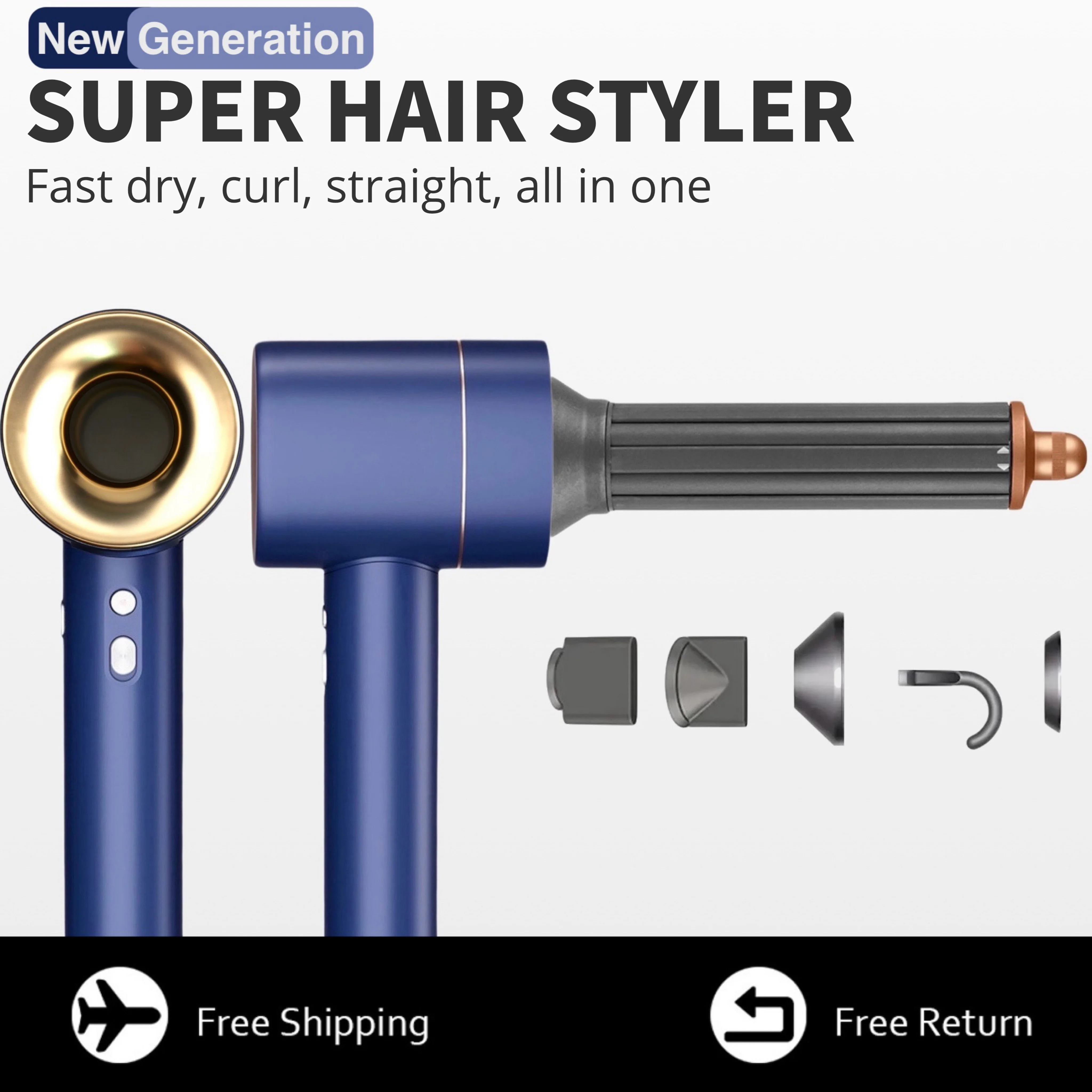 Super-Hochgeschwindigkeits-Haartrockner für Haare mit Lockenfass, 220 V, 1600 W, Styling-Werkzeug, Haarpflege und Styling, Hochgeschwindigkeits-Haartrockner Image