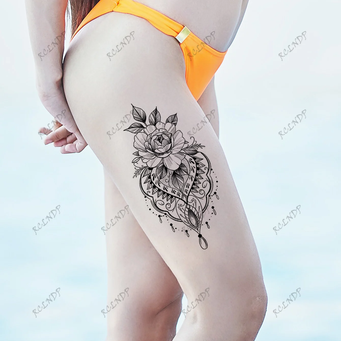 Wasserdichte temporäre Tattoo Aufkleber Blume Datura Muster gefälschte Tatto Flash Tattoo Tato für Mädchen Frauen Image