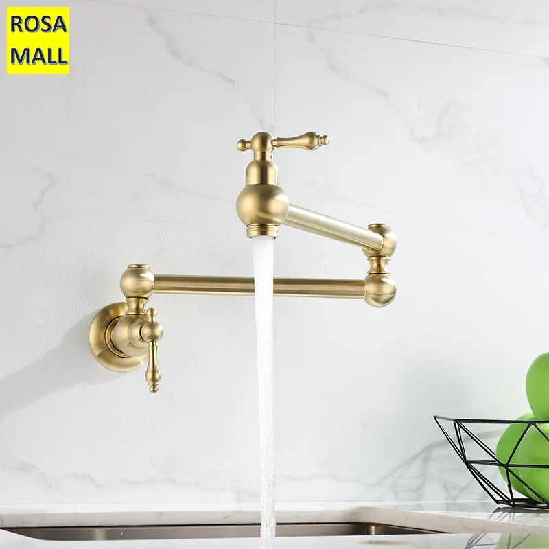 Topf füller Wasserhahn Wand montage faltbar gebürstet Gold Küchen armatur einzelne kalte Spüle Wasserhahn Chrom Messing Küchen spüle Wasserhahn