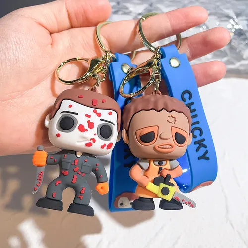 Horror Kinderspiel Schlüssel bund Chucky Braut von Chucky Silikon Anhänger Schlüssel ring Cartoon