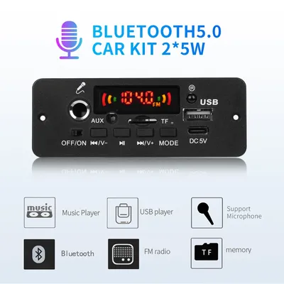Bluetooth 5.0 10W Verstärker MP3 Decoder Board Drahtloser Musik-Player 5V Auto FM Radio Modul USB TF für Musik Subwoofer Lautsprecher