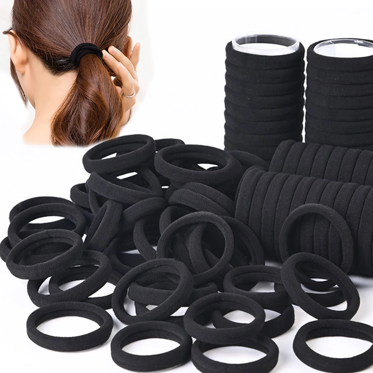 50/100 pezzi di elastici per capelli bianchi e neri, fasce per capelli da donna, elastici per capelli ad alta elasticità, fasce per capelli