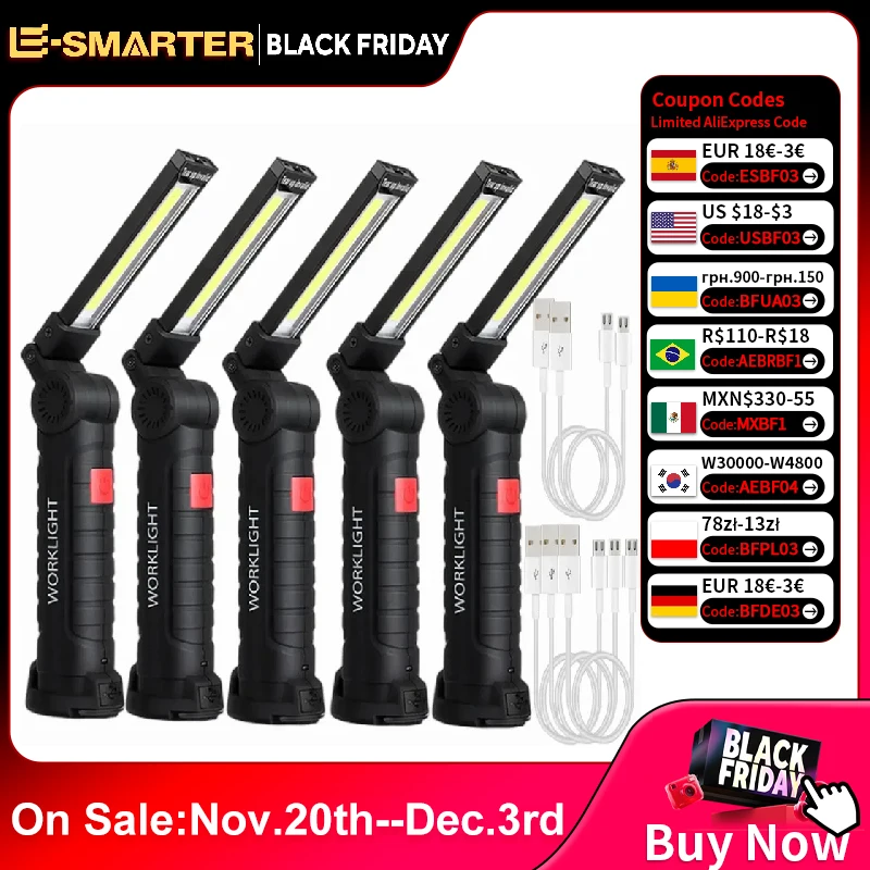 Neue tragbare COB LED Taschenlampe USB wiederaufladbare Arbeitsleuchte magnetische Lanterna Hängelampe mit eingebauter Batterie Camping Taschenlampe