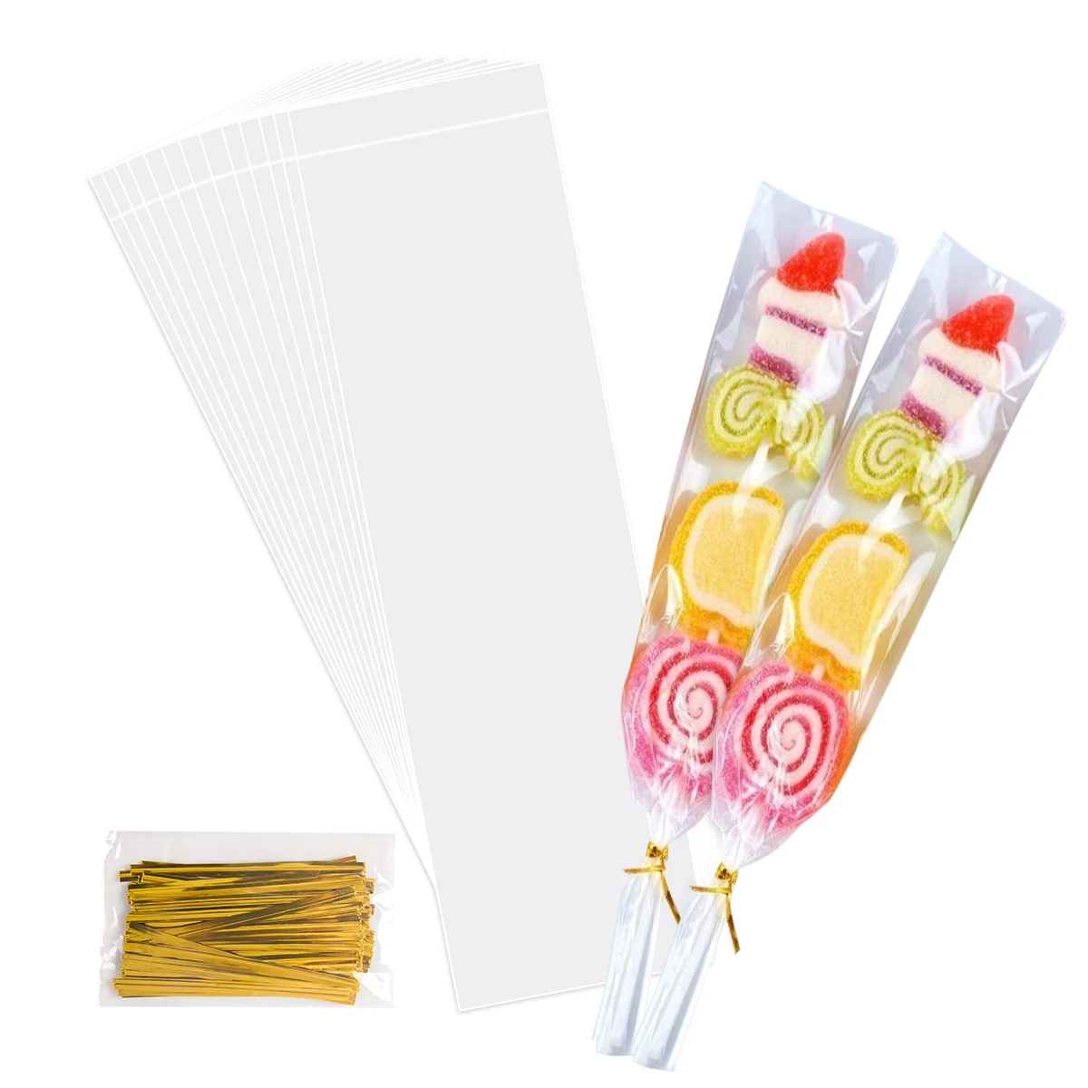 50/100 stücke Lange Klare Selbst-klebe Zellophan Taschen Transparent Süßigkeiten Cookie Tasche Geschenk Verpackung Tasche Geburtstag Party Decor liefert Image