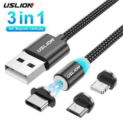 Uslion 3 in 1 LED magnetisches USB-Kabel Micro-USB-Typ-C-Kabel für iPhone Xiaomi Samsung Schnell ladung Micro-USB-Kabel